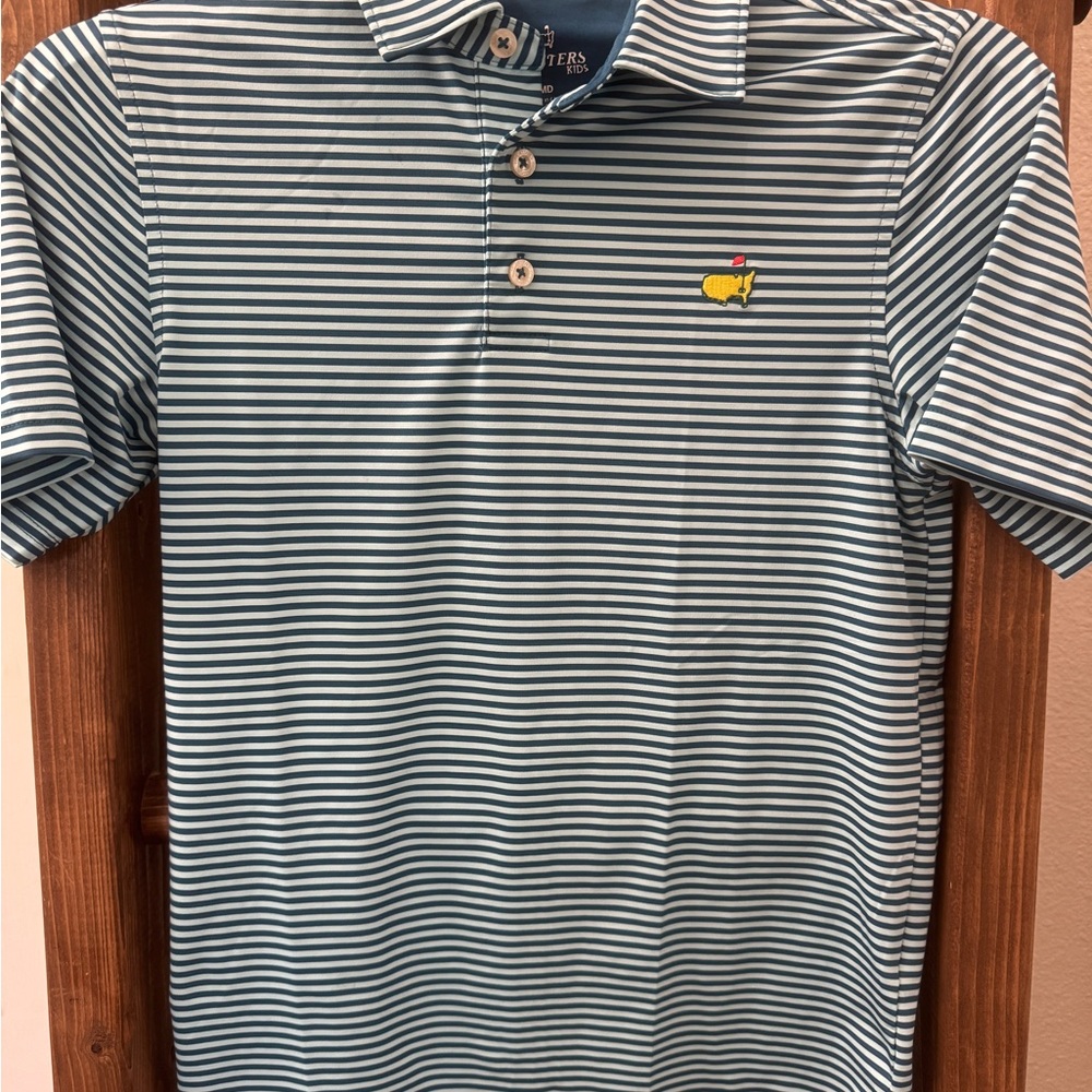 Masters Kids Polo Shirt (Medium)- blue and teal Striped